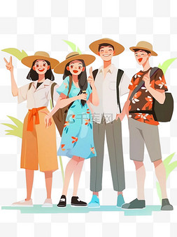 夏日旅游素材图片_人物旅游的扁平插画