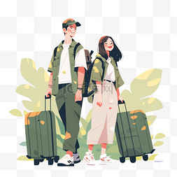 扁平插画风格旅游度假人物绿色旅