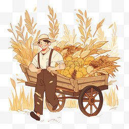 农民满载秋收粮食的农作物车元素