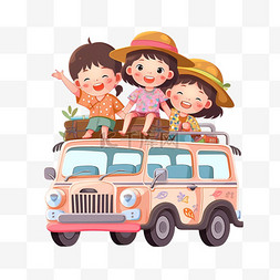 旅游游玩人物图片_儿童旅游旅行暑假的扁平插画