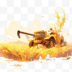 收稻机收稻图片_丰收的场景拖拉机收割麦田元素