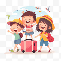 暑假假日旅行儿童旅游的扁平插画