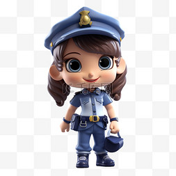 警察女人物3D可爱职业立体