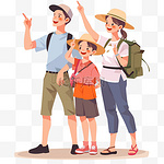 扁平插画风格旅游度假人物一家人外出游玩