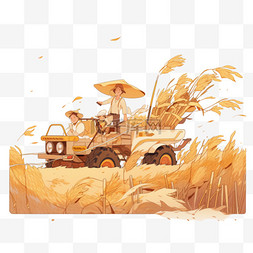 金黄色的背景图片_秋天场景拖拉机收割麦田元素