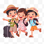儿童旅游的扁平插画暑假假日旅行