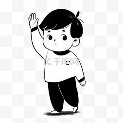 卡通简约线条人物小男孩举手