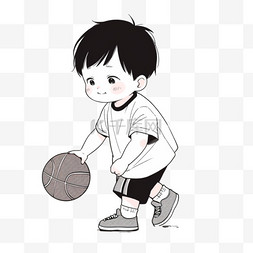 卡通简约线条人物小男孩拍篮球
