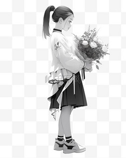 站立女孩图片_一个手上拿着白玫瑰的女孩