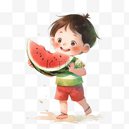 吃西瓜的孩子图片_简约卡通吃西瓜的男孩手绘元素
