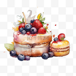 彩色手绘甜品图片_水彩风彩色手绘切块蛋糕美食甜品
