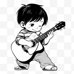 弹吉他男孩卡通图片_卡通简约线条人物全心弹吉他的小