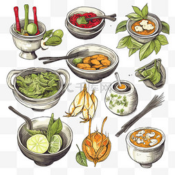手绘线稿泰国菜美食食物