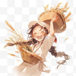 农民拿着麦穗图片_秋收开心的女孩拿着丰收的果实手
