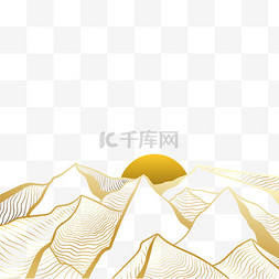 装饰山峰图片_金色线条画山峰落日装饰元素