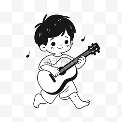 人物素描肢笔刷图片_卡通简约线条人物弹吉他的小男孩
