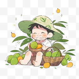 芒果卡通图片_可爱的孩子丰收的芒果元素