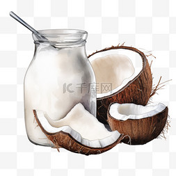 海南岛液晶图片_白色手绘水彩风夏季海南椰汁饮料