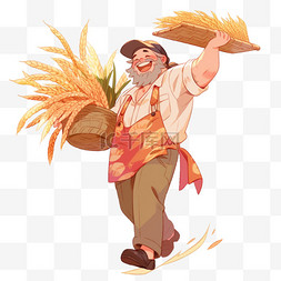 金黄的图片_开心的农民拿着秋收的农作物卡通