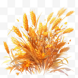 秋天金黄色背景图片_卡通秋天丰收的麦穗手绘元素