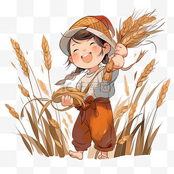 秋天丰收的麦子农忙人物卡通元素