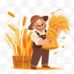 秋天金黄色背景图片_手绘秋天丰收的农民丰收场景元素