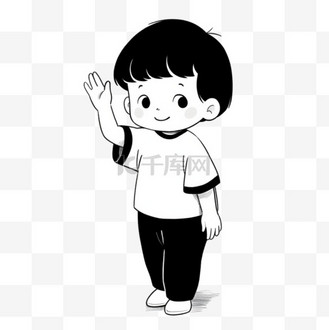 卡通简约线条人物挥手告别的小男孩