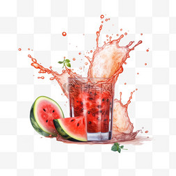 手绘水彩果汁西瓜汁饮品