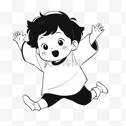 手绘开心小孩图片_卡通简约线条人物欢快奔跑的小孩