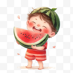 吃西瓜的孩子图片_吃西瓜的男孩简约元素