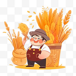 卡通手绘秋天丰收的农民丰收场景