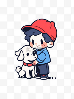 可爱的卡通男孩与狗手绘卡通