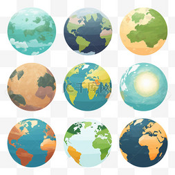 手绘地球图形图案矢量扁平全球化