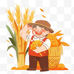 金黄色的背景图片_元素丰收场景秋天丰收的农民