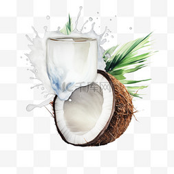 白色手绘水彩风夏季椰汁椰子饮料