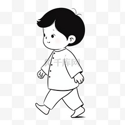 卡通简约线条人物走路小男孩