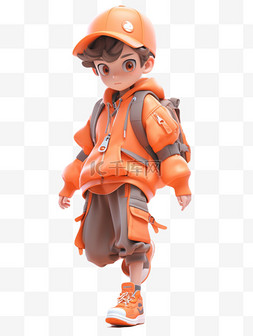 多巴胺男孩橙色色彩插画3D人物形