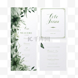 加厚优质白卡图片_一套绿白相间的婚礼请柬和菜单写