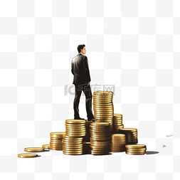金币堆上图片_金融财富商人踩在一堆硬币上