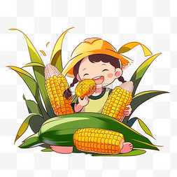 玉米图片_可爱的孩子丰收的玉米手绘元素