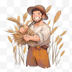 秋天丰收的麦子农忙人物手绘元素