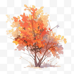 手绘秋天树木图片_秋天红色属于卡通元素