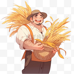 农民拿着麦穗图片_农民拿着秋收的麦穗卡通手绘元素