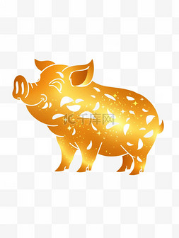 猪剪纸金色图片_金箔猪十二生肖动物剪纸风卡通