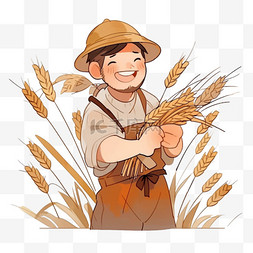 秋天丰收的麦子手绘农忙人物元素