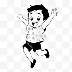 开心的小男孩卡通图片_卡通简约线条人物兴奋愉悦跳起来