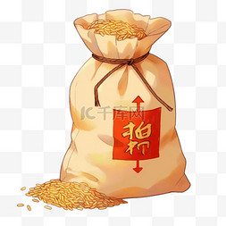 麻袋装米图片_袋子里的水稻稻子卡通元素