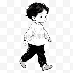 手绘简约卡通人物图片_卡通简约线条人物跨步走的小男孩
