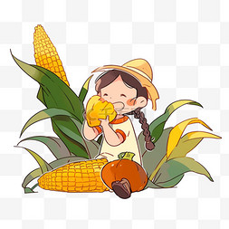 可爱的孩子秋天丰收的玉米元素