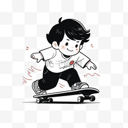 手绘滑板线条图片_卡通简约线条人物小男孩小心玩滑